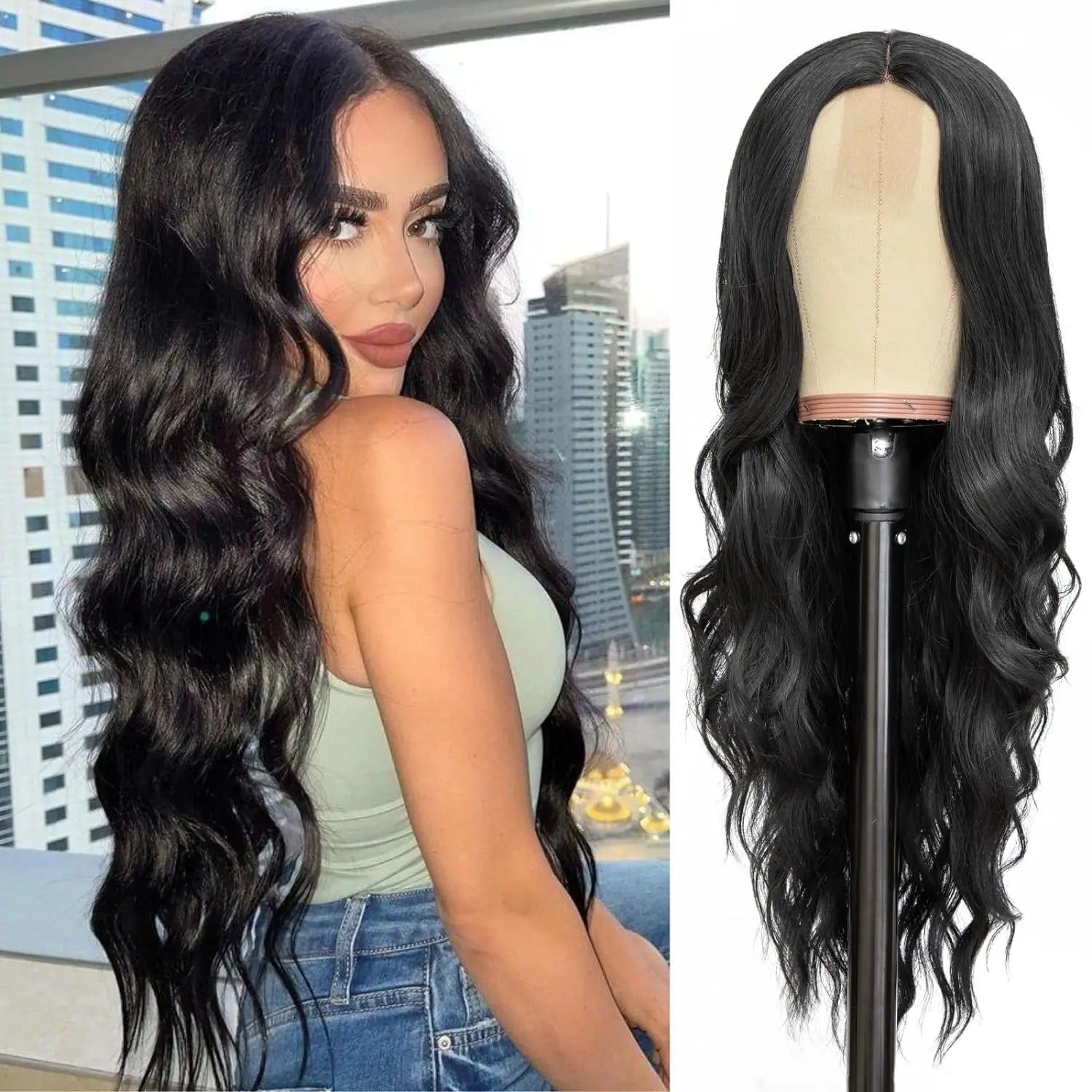 13x4 Lace Front Wavy Wig Body Wave Lace Front Wigs 150% Density Pre Plucked Black Wig Human Hair Wigs For Women