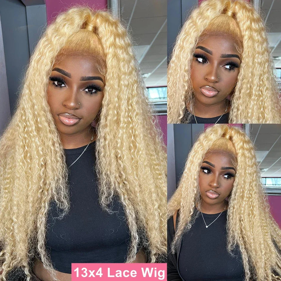 13x6 Hd Lace 613 Deep Wave Frontal Wig Human Hair 180% Brazilian Curly Blonde Wig For Women Glueless Preplucked Ready To Go