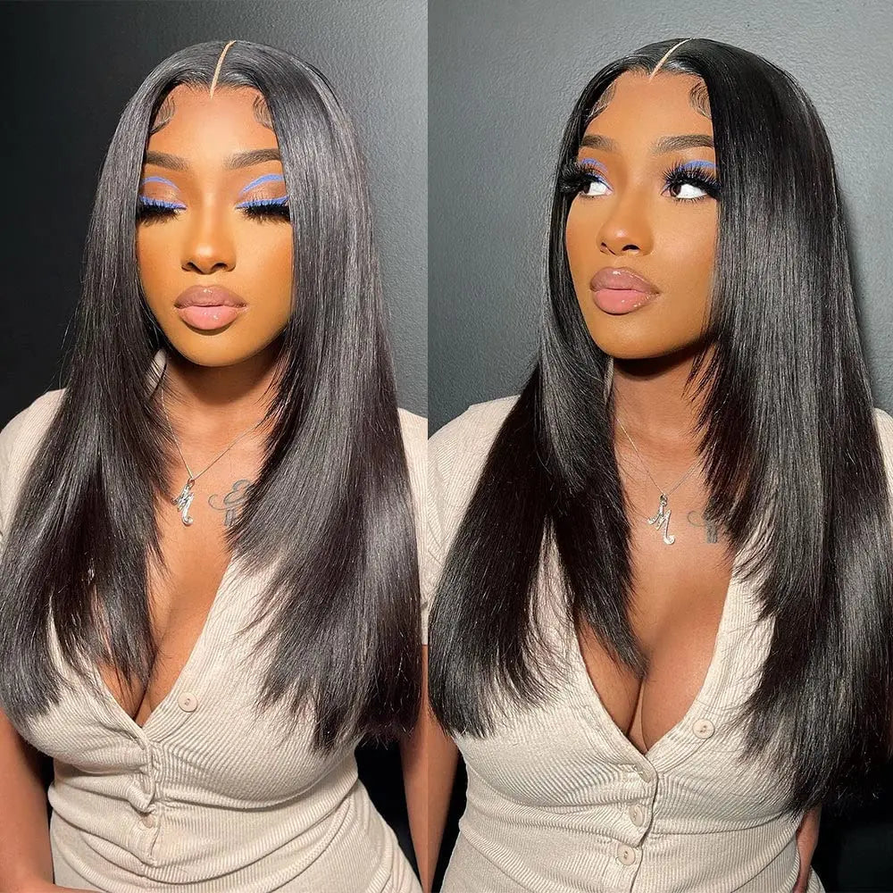 Straight Lace Front wig Human Hair Pre-painted Density 180% 13x4 HD Lace Front wig Brazilian Female Hair Black 22-30 inches