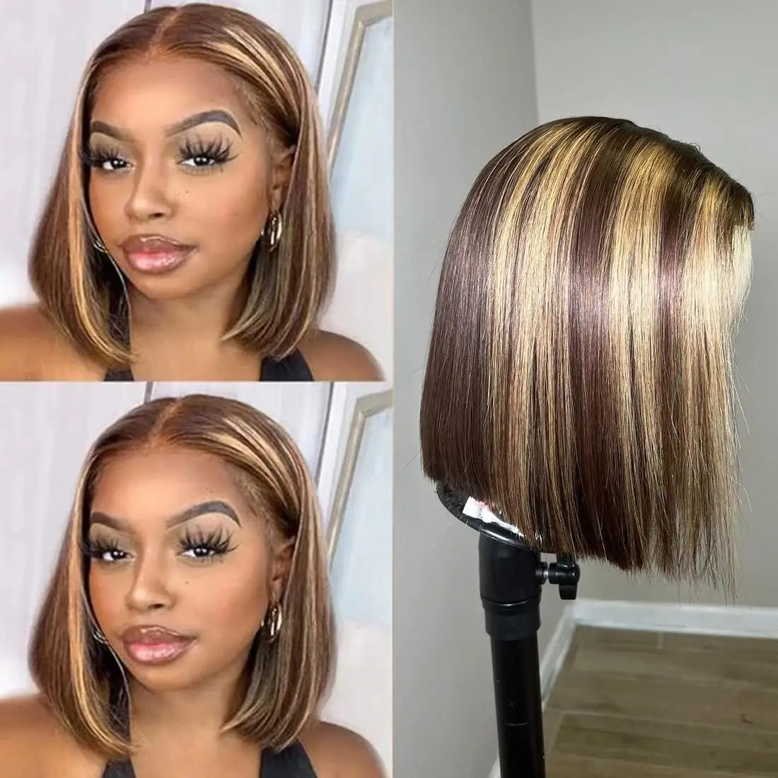 Highlight Ombre Bob Wig Human Hair Straight 4/27 Honey Blonde Bob Lace Front Wigs Human Hair 13x4 Lace Front Bob Wigs 10-16inch