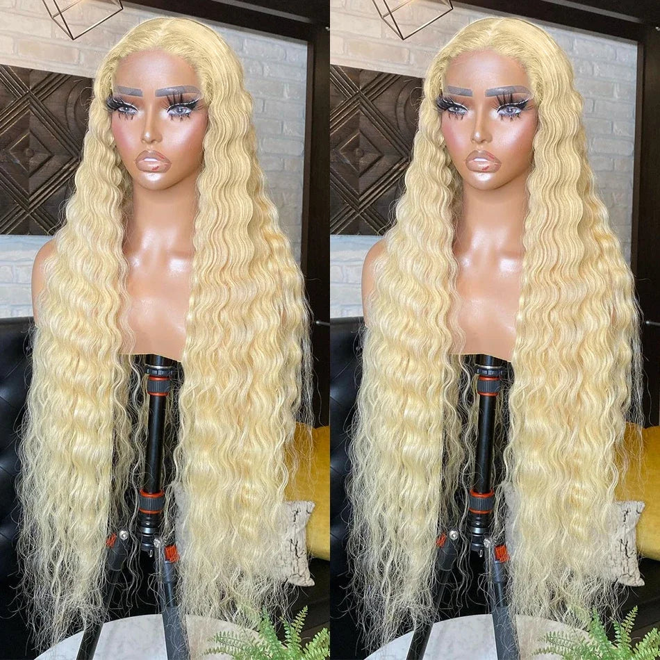 13x6 Hd Lace 613 Deep Wave Frontal Wig Human Hair 180% Brazilian Curly Blonde Wig For Women Glueless Preplucked Ready To Go