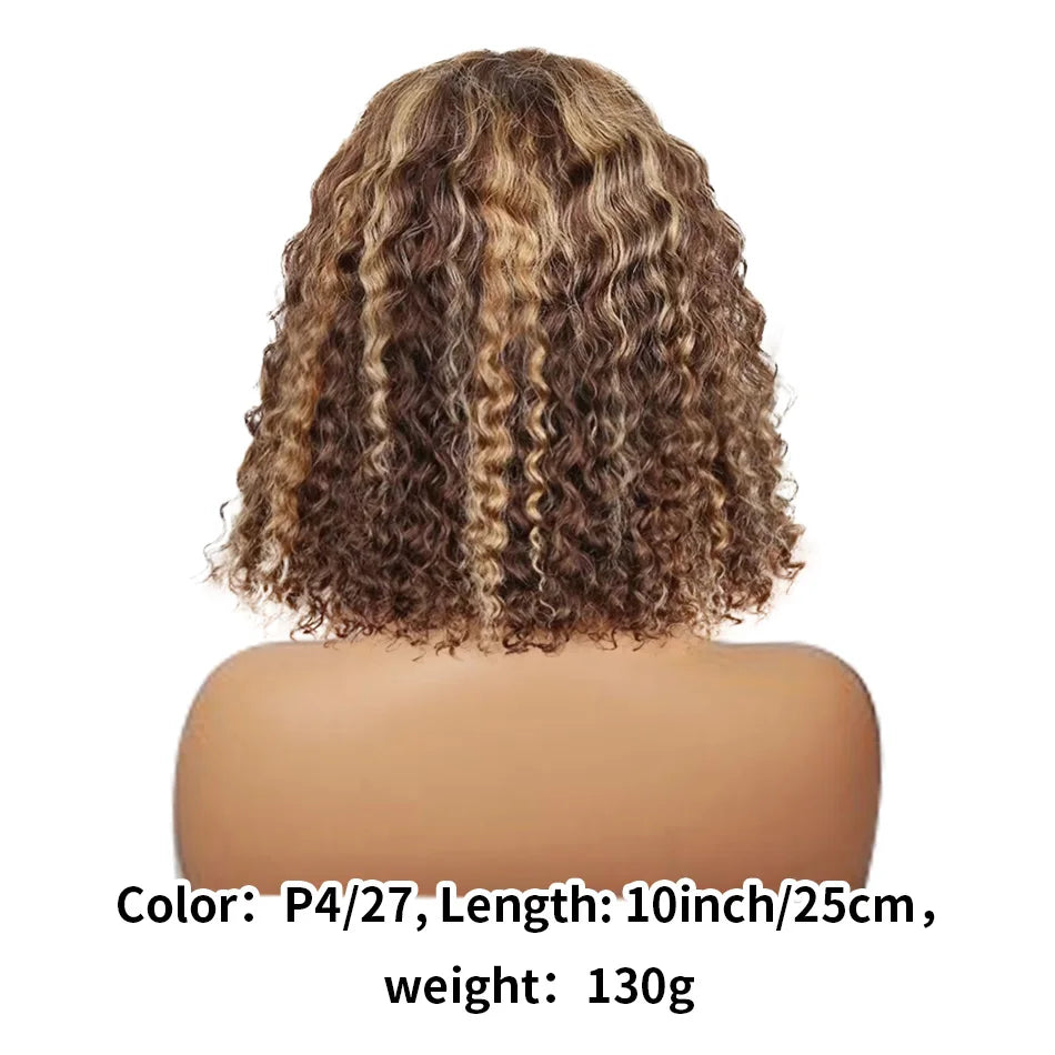 13x4 Lace Frontal P4/27 Honey Blonde Curly Bob Wig  Ombre Lace Front Bob Wigs Pre Plucked with Baby Hair Glueless Wigs for Women