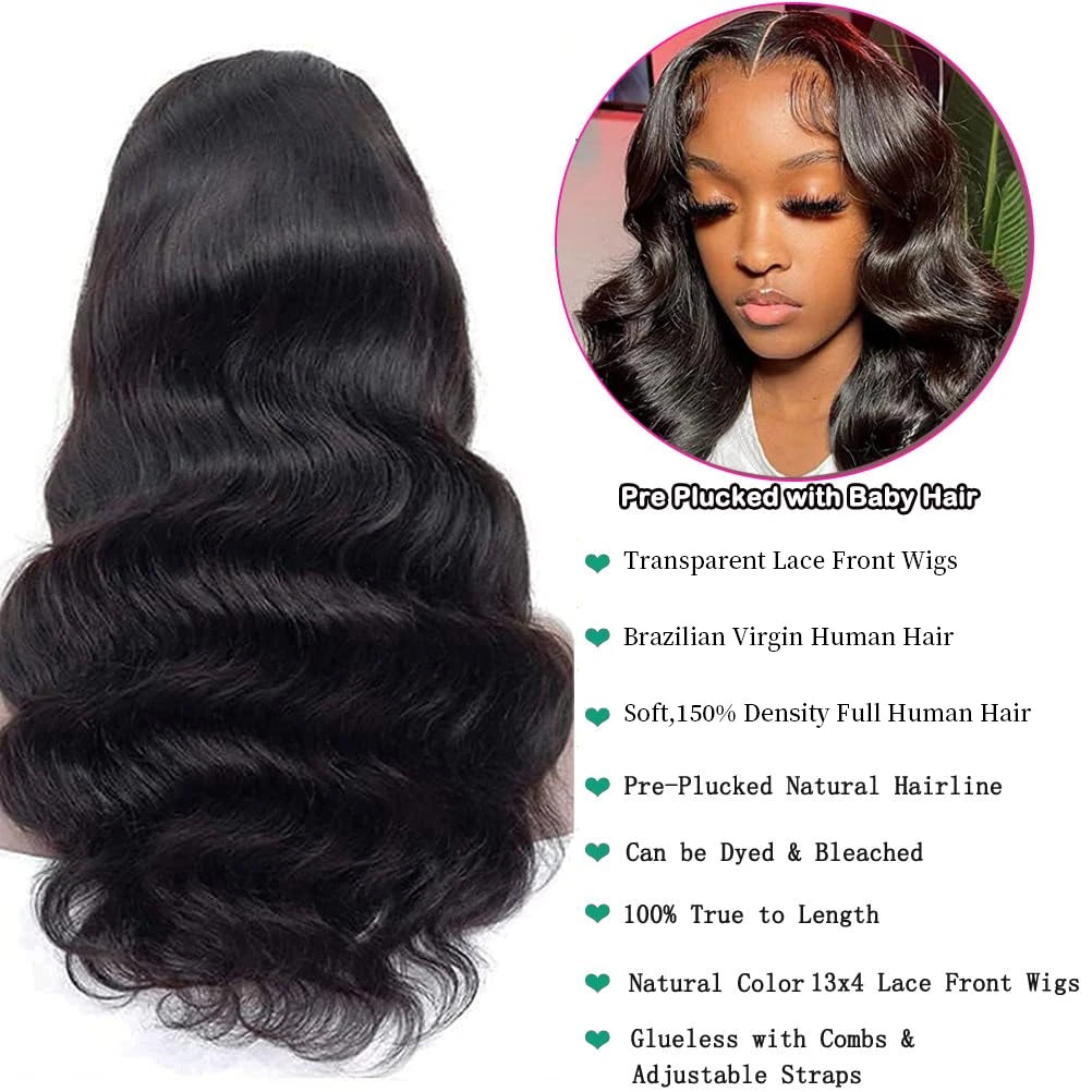 Body Wave Front Wigs Human Hair Pre Plucked 13x4 Lace Frontal Wigs Real Human Hair Wigs Natural 150% Density for Black Women