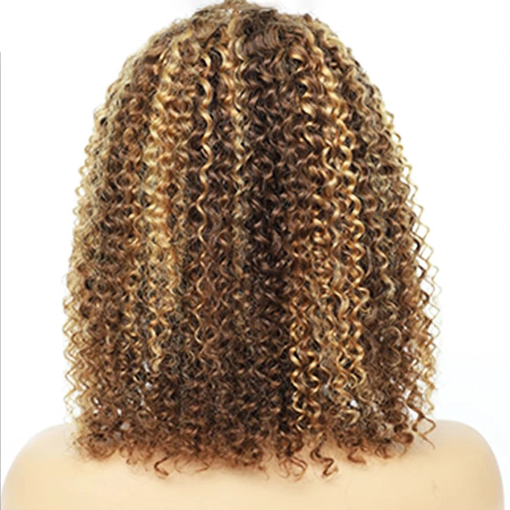 13x4 Lace Frontal P4/27 Honey Blonde Curly Bob Wig  Ombre Lace Front Bob Wigs Pre Plucked with Baby Hair Glueless Wigs for Women