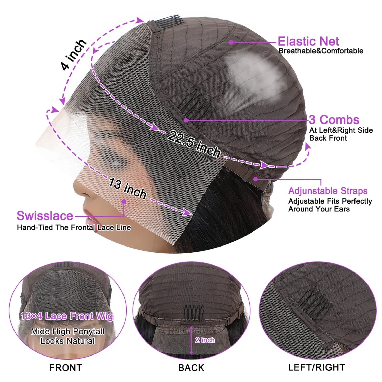 Straight Lace Front wig Human Hair Pre-painted Density 180% 13x4 HD Lace Front wig Brazilian Female Hair Black 22-30 inches