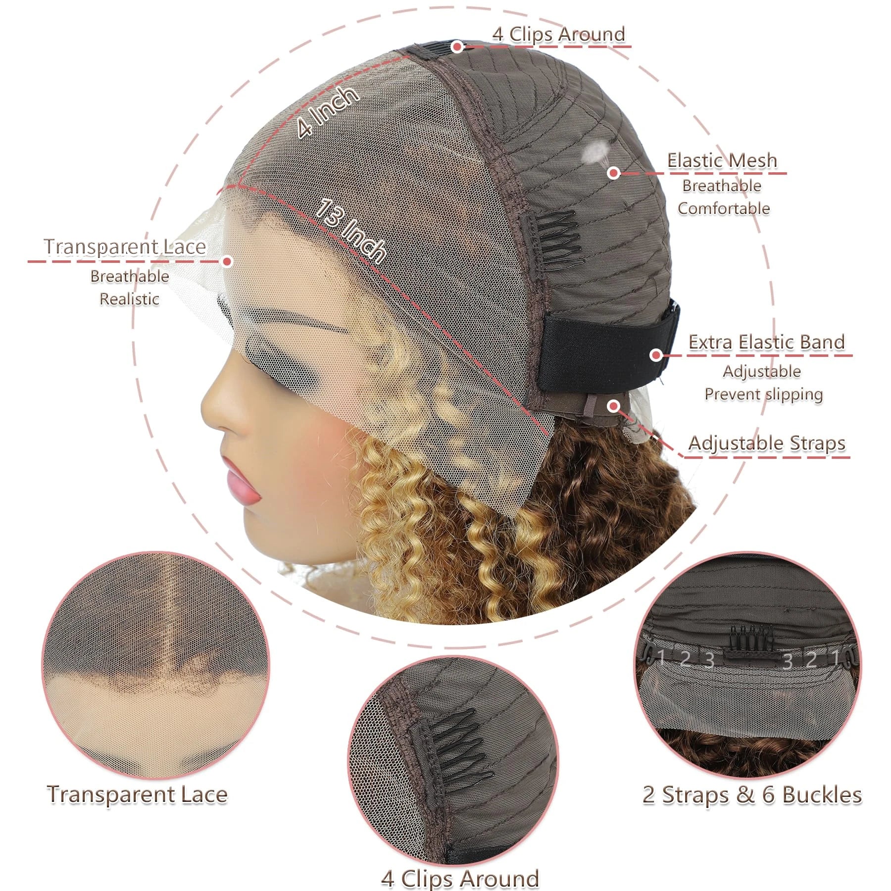 13x4 Lace Frontal P4/27 Honey Blonde Curly Bob Wig  Ombre Lace Front Bob Wigs Pre Plucked with Baby Hair Glueless Wigs for Women