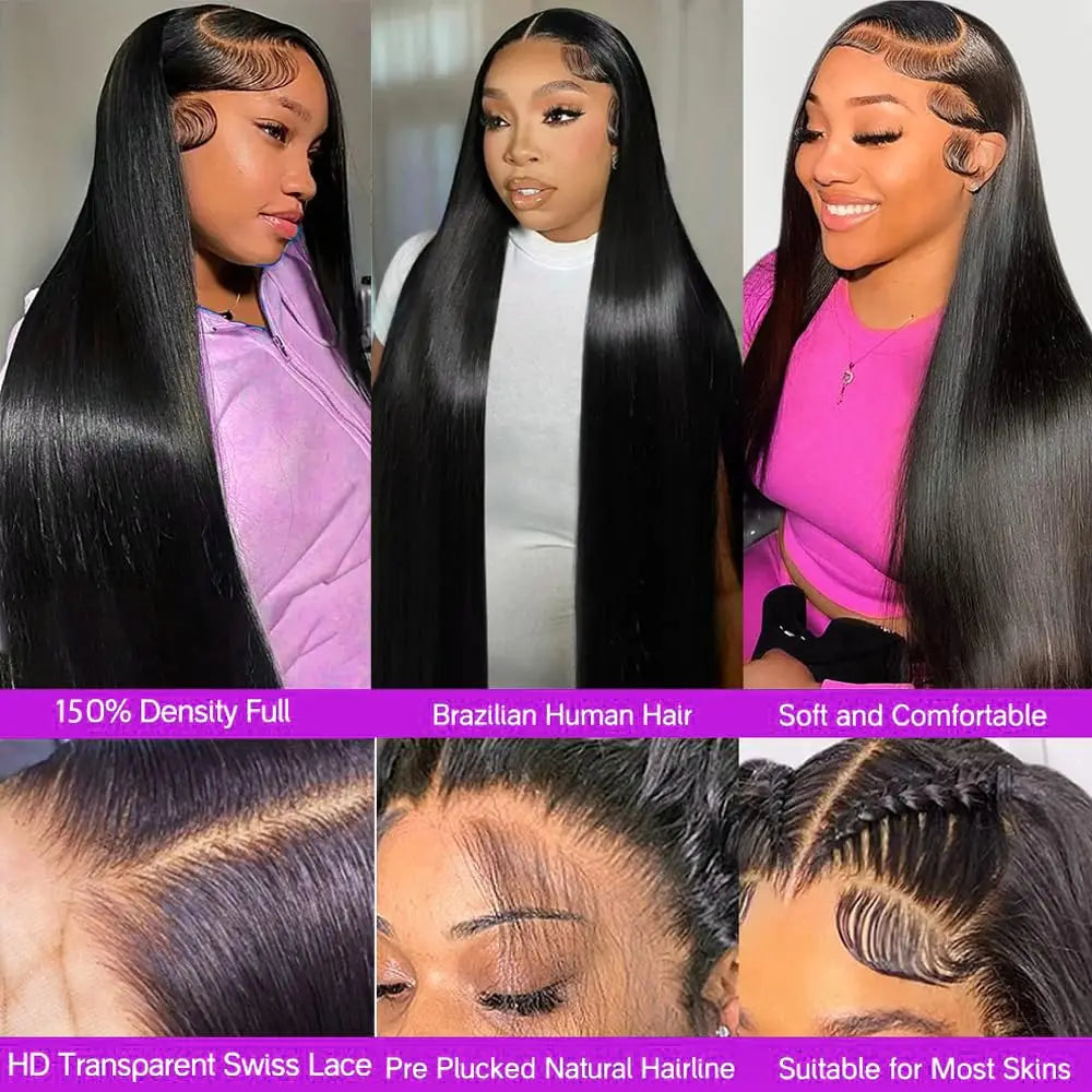 Straight Lace Front wig Human Hair Pre-painted Density 180% 13x4 HD Lace Front wig Brazilian Female Hair Black 22-30 inches