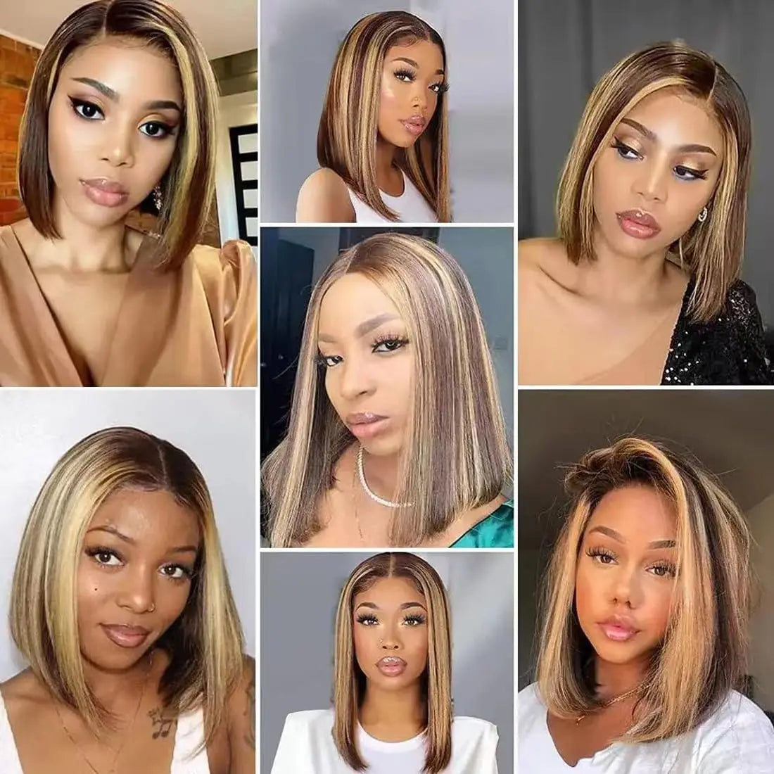 Highlight Ombre Bob Wig Human Hair Straight 4/27 Honey Blonde Bob Lace Front Wigs Human Hair 13x4 Lace Front Bob Wigs 10-16inch