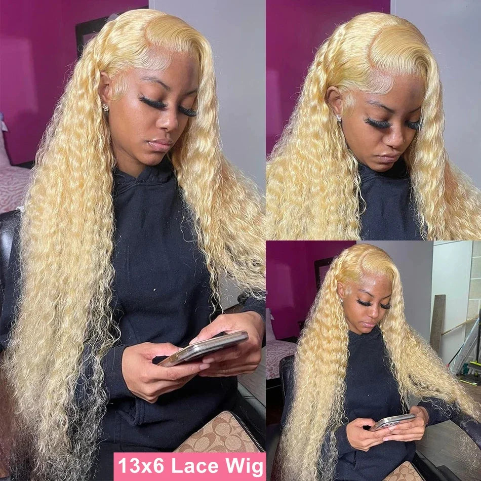 13x6 Hd Lace 613 Deep Wave Frontal Wig Human Hair 180% Brazilian Curly Blonde Wig For Women Glueless Preplucked Ready To Go