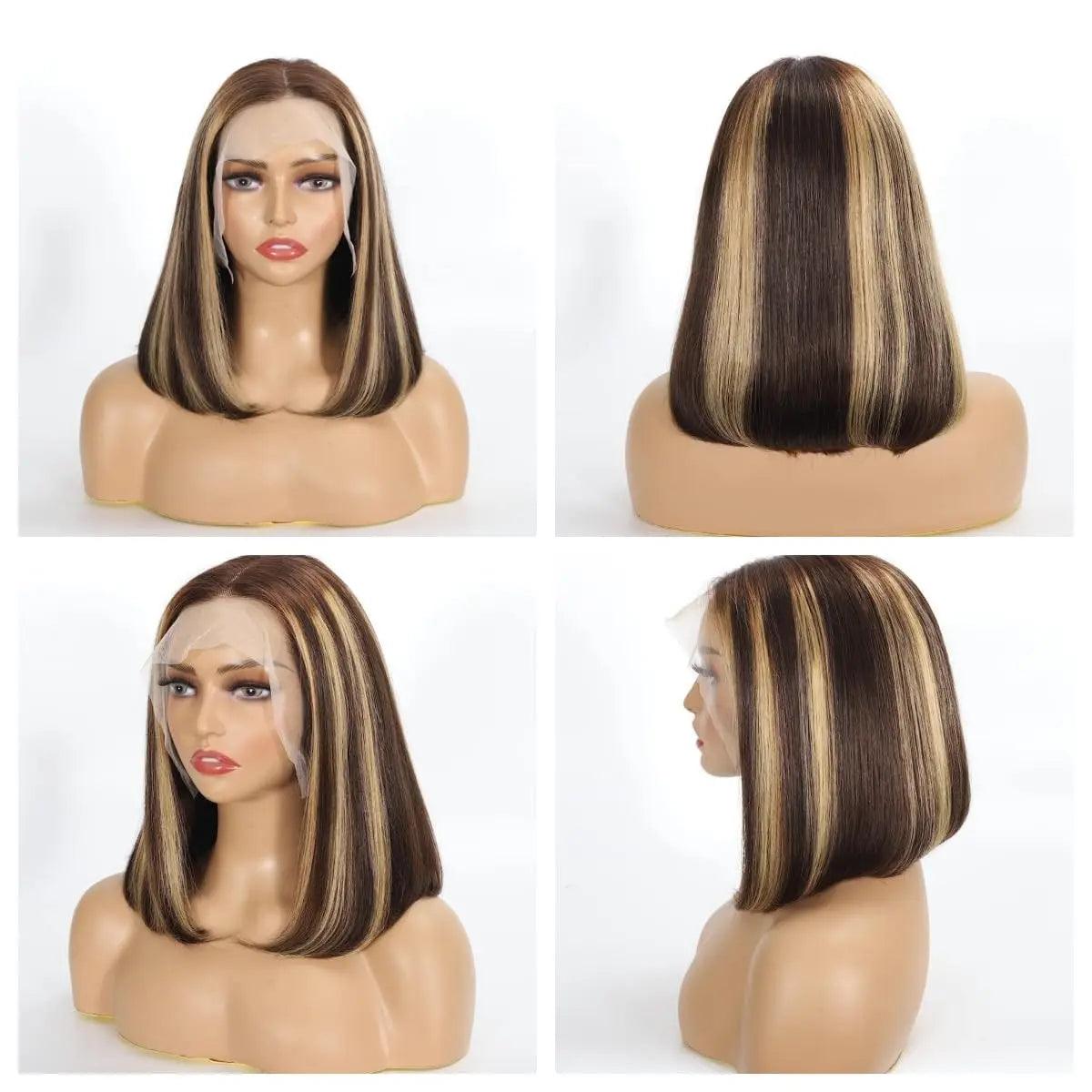 4/27 Honey Gold Highlighter Human Hair Bob Wig 13x4 Front Straight Bob Wig Human Hair Pre-drawn 180 Density wig 10-16 inches