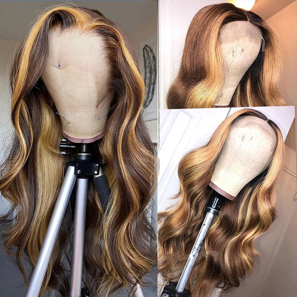 200% Density 4/27 Highlight Body Wave Wigs Glueless Preplucked Baby Hair Brazilian 13x6 Lace Frontal Wigs Human Hair For Women
