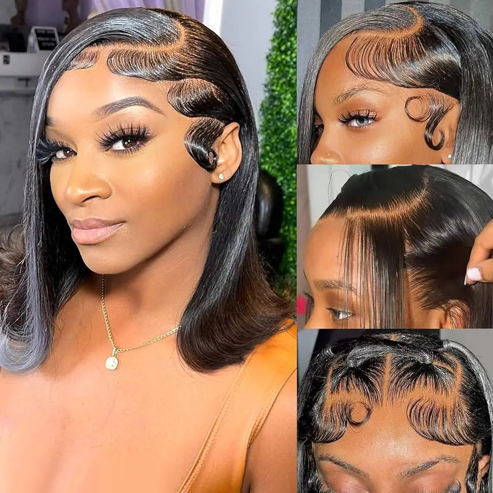 Short Bob Wig Human Hair 13x4 Lace Front Wigs Human Hair 150 Density Straight Bob Pre Plucked Hair Natural Black For Black Women