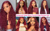 250 Density 30 40 Inch 99J Burgundy Deep Wave 13x4 Lace Front Human Hair Wig 13x6 Lace Frontal Red Curly Wigs Remy For Women
