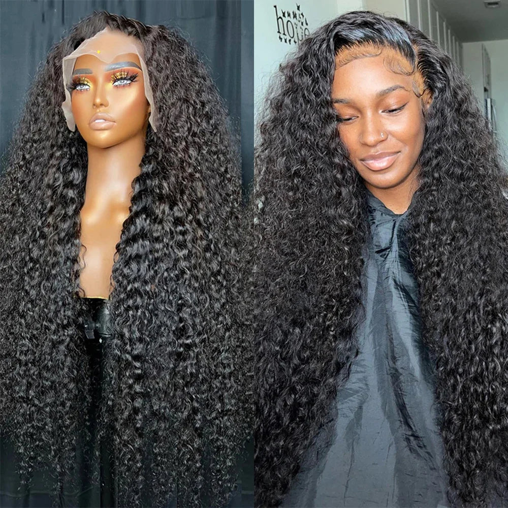HD Transparent Deep Wave Frontal Wig 13x5/13x6 Curly Lace Front Human Hair Wigs For Women Wet And Wavy Water Closure Wig