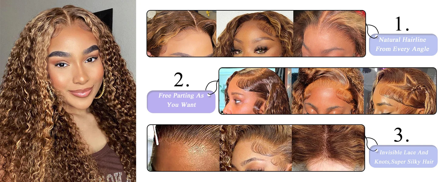 36Inch 13x6 Curly Highlight Ombre Guluess Hd Lace Front Human Hair Wig 4/27 Colored Deep Wave 13x4 Lace Frontal Wigs On Sale