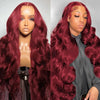 99J Burgundy Body Wave Wigs Glueless Preplucked 13x4 Lace Frontal Human Hair Wigs 30Inch HD 200% Wine Red Lace Wigs For Women