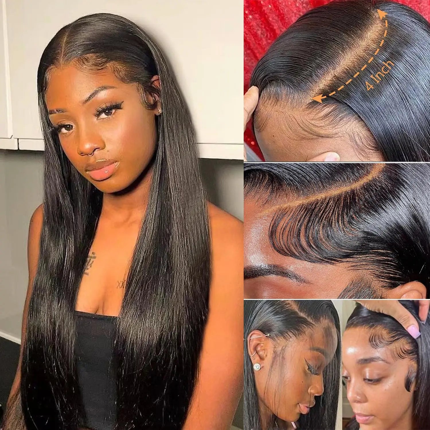 Straight Lace Front wig Human Hair Pre-painted Density 180% 13x4 HD Lace Front wig Brazilian Female Hair Black 22-30 inches