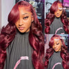 99J Burgundy Body Wave Wigs Glueless Preplucked 13x4 Lace Frontal Human Hair Wigs 30Inch HD 200% Wine Red Lace Wigs For Women