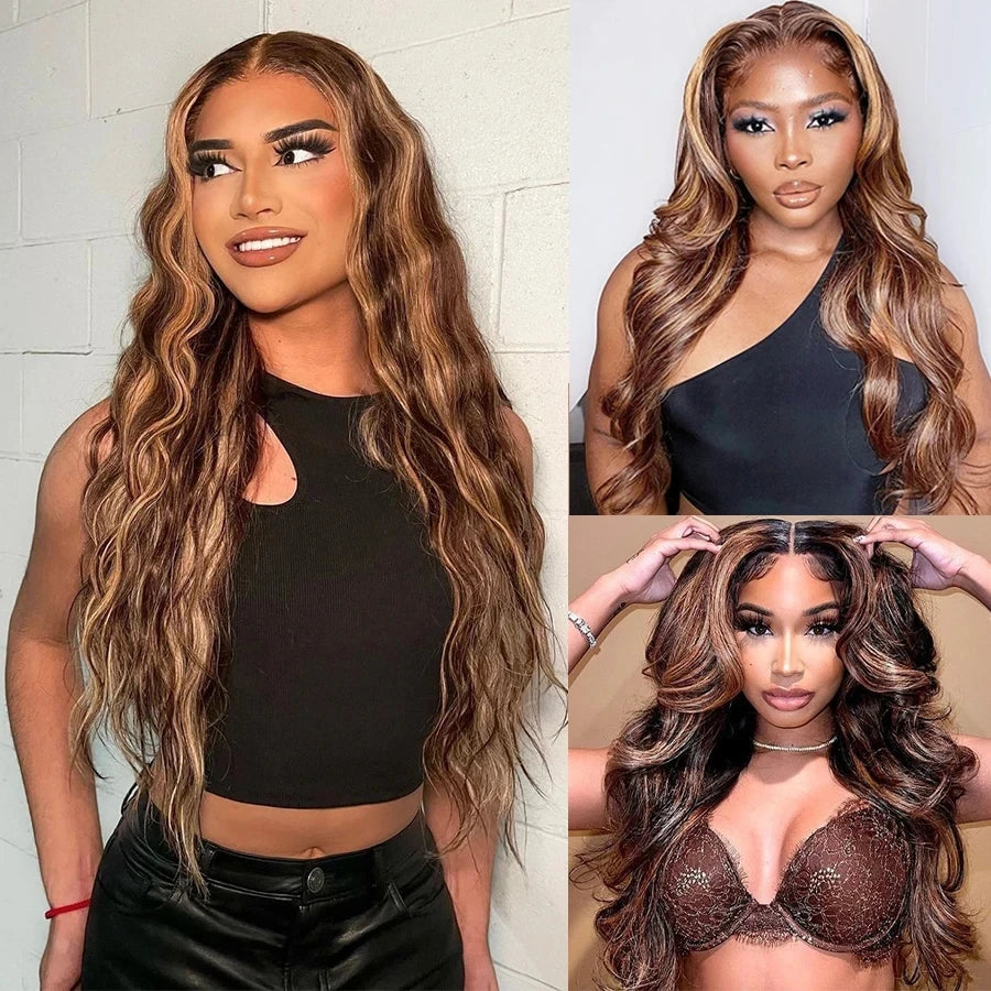 200% Density 4/27 Highlight Body Wave Wigs Glueless Preplucked Baby Hair Brazilian 13x6 Lace Frontal Wigs Human Hair For Women