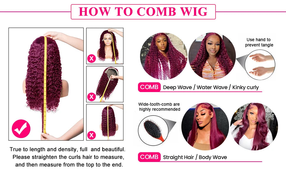 250 Density 30 40 Inch 99J Burgundy Deep Wave 13x4 Lace Front Human Hair Wig 13x6 Lace Frontal Red Curly Wigs Remy For Women