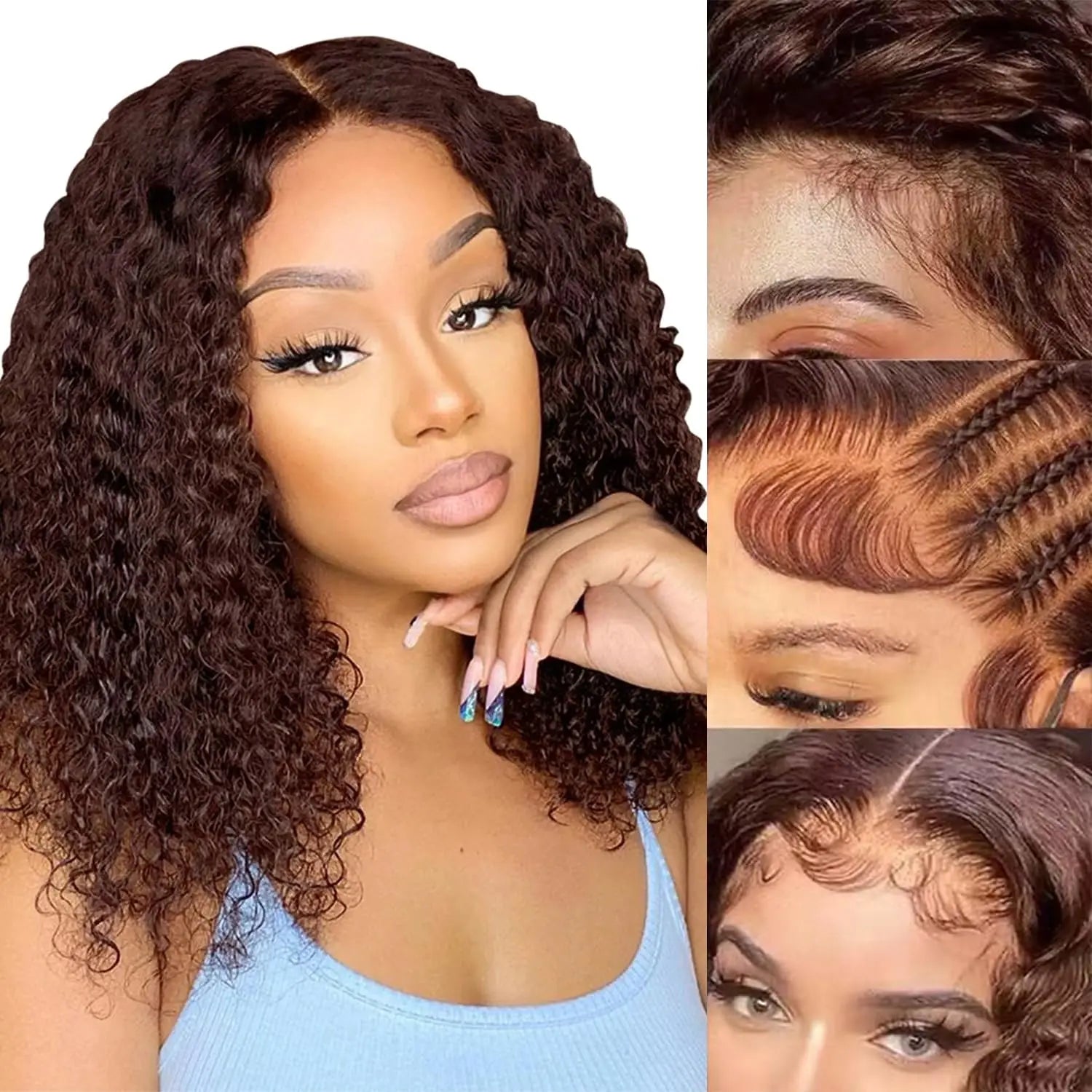 Brown Deep Wave Lace Front Wigs Human Hair #4 Color Curly Lace Frontal Wig For Women 13x4 Lace Front Brown Wig Human Hair
