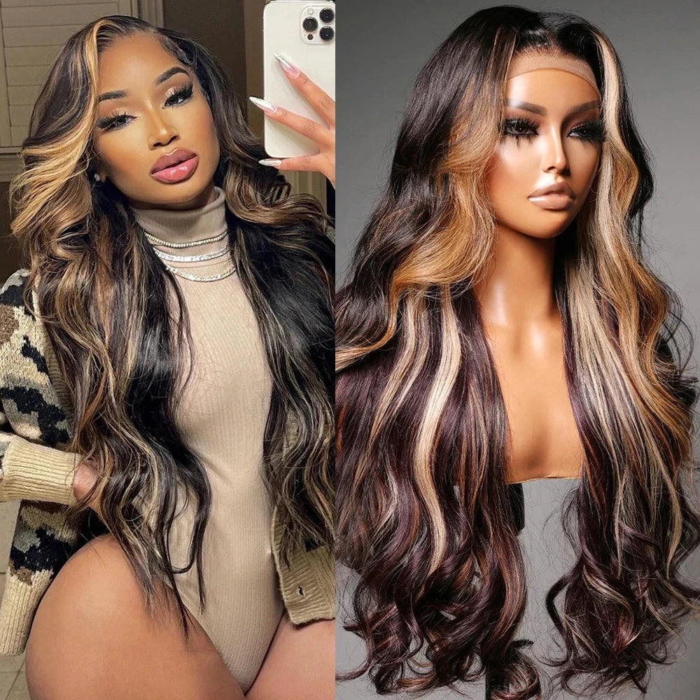 200% Density 4/27 Highlight Body Wave Wigs Glueless Preplucked Baby Hair Brazilian 13x6 Lace Frontal Wigs Human Hair For Women