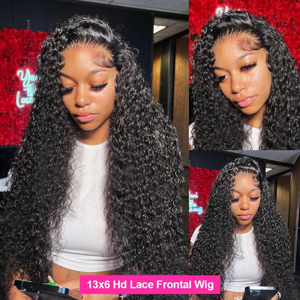 13x6 HD Transparent Deep Wave Human Hair Lace Frontal Wig 13x4 Curly Lace Front Human Hair Wigs For Black Women